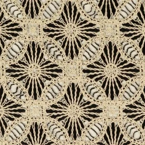 Gehaakte kant stof, cirkel motief, zwart/offwhite/crème. P286