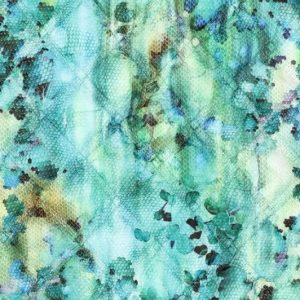 Gestepte doorgestikte gewatteerde stof, schuine ruit met sierstiksel, slang- en bladprint, groen/blauw. X1173