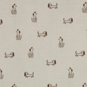 Hydrofiel mousseline stof, double gauze, GOTS, hondjesprint, naturel/bruin. P625