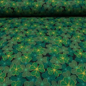 Texture stof, klavertje print, groen. Q416