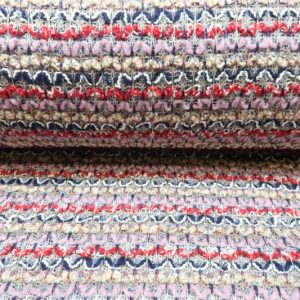 Gebreide stof, los gebreid, roze/rood/blauw/zilverdraad. Q3847