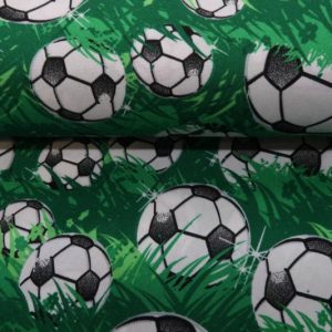 Texture stof, voetbal print, groen/zwart/wit. Q3909