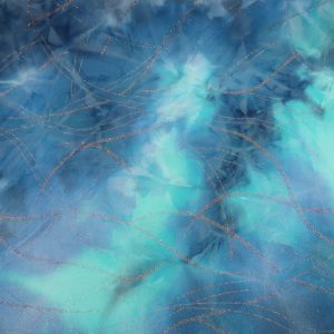 Lycra stof,tye/dye met glitter , blauw/zeegroen/zilver .LJOY3620-30 WEEK 3 !