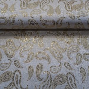 Jacquard stof, paisley, off-white/goud. F4855/80