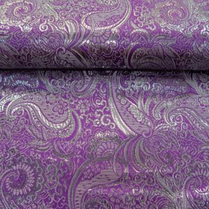Jacquard stof, paisley, paars/zilver. F4855/44