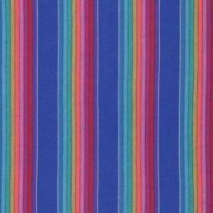 Ibiza stof, brede streep, blauw/multicolor. D0568