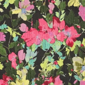 Jacquard stof, bloemenveldprint, crème/groen/geel/rood. P432