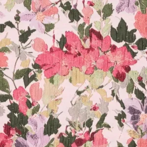 Jacquard stof, bloemenveldprint, lila/rood/groen. P433