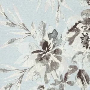 Jacquard stof, grotere bloemenprint, ijsblauw/zilver/crème. P436