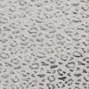 Jersey stof, panterprint in foliedruk, zilver/grijs. A0684