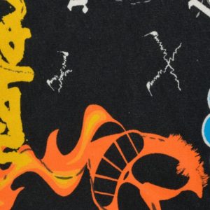 Jogging fleece stof, stoere monsterprint, zwart/oranje/groen/blauw/rood. D064