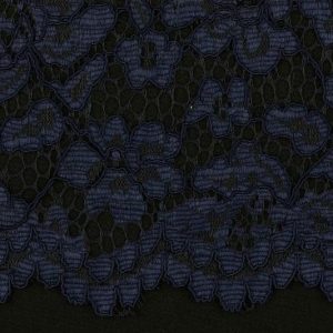 Kant stof, bloem motief, navy blauw. VK005