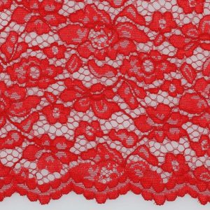 Kant stof, bloem motief, rood. VK004