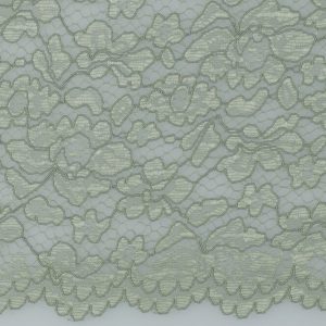 Kant stof, bloem motief, licht groen. VK012