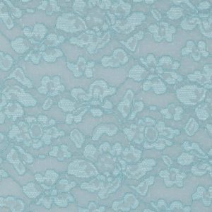 Kant stof, bloem motief, lichtblauw. VK013