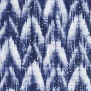 Katoen stof, soepel vallend, fantasie zigzagprint, blauw/zilver. Y284