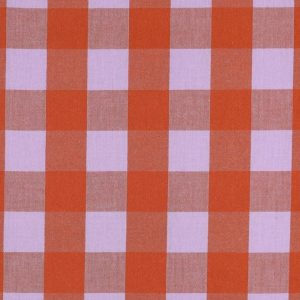 Katoen stof, garen geverfd, ruit motief, lila/oranje. P616