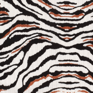 Katoen viscose stof, tijgerprint, wit/zwart/roest. Z0584