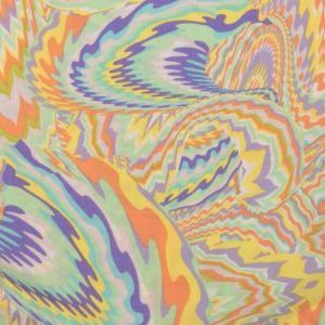 Katoen voile rayon stof, moderne paisleyprint, pastel geel/lila/oranje/lichtgroen. X027