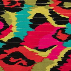 Katoen voile stof, fantasie print met gouden lurex streepje, zwart/rood/paars/fuchsia/groen. X020