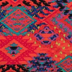 Katoen voile rayon stof, karpet print, koraal/kobalt/paars/aqua. X018