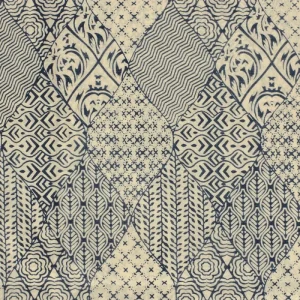 Katoen voile stof, fantasieprint, donkerblauw/beige. Y622