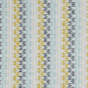 Katoen voile stof, geborduurde zigzag strepen, offwhite/donkerblauw/goud/roze. C228