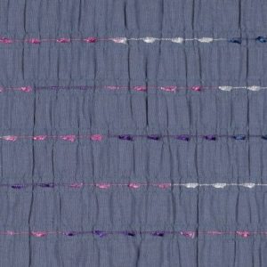 Kreuk katoen stof, staalblauw/wit/roze/paars. X322