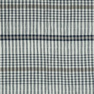 Kreuk katoen stof, strepen, navy blauw/offwhite. C125