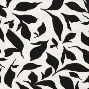 Linnen look plooi stof, bladprint, zand/zwart. X615