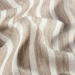 Linnen look stof, streep motief, melange, beige/wit. P307