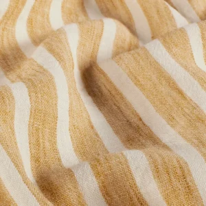 Linnen look stof, streep motief, melange, geel/wit. P308