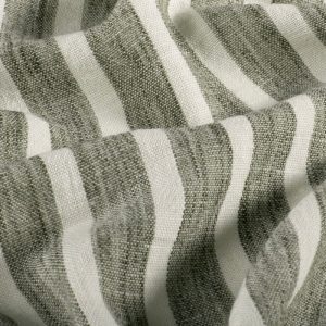 Linnen look stof, streep motief, melange, groen/wit. P309