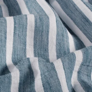 Linnen look stof, streep motief, melange, blauw/wit. P310