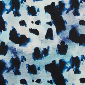 Linnen stof, panter/fantasieprint, blauw. Z0305