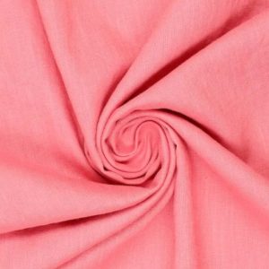 Linnen stof gewassen, koraal roze. BEL538