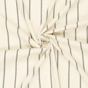 Linnen viscose stof, ingeweven streep motief, crème/zwart. Y280