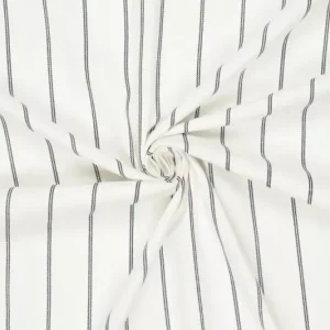 Linnen viscose stof, ingeweven streep motief, offwhite/donkerblauw. Y282