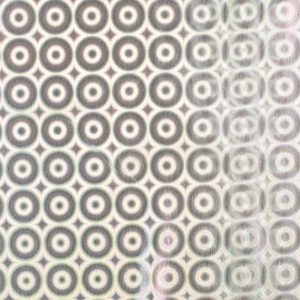 Lycra stof, foliedruk rondjesprint, zilver/neon. X723