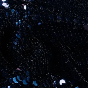 Pailletten op fluweel stretch stof, donkerblauw. P083