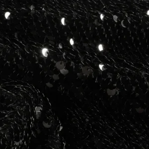 Pailletten op fluweel stretch stof, zwart. P082