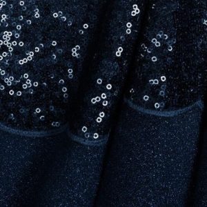 Pailletten stof, schulpen rand, donkerblauw. PS600