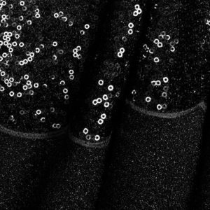 Pailletten stof, schulpen rand, zwart. PS999