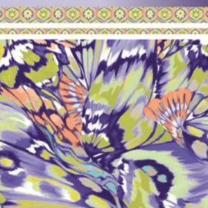 Panel voile viscose stof, art-bloemprint, wit/paars/groen. X264