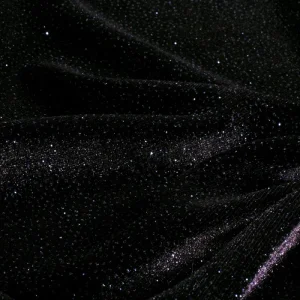 Poly jersey velours stof, glitters, zwart/blauw. P092