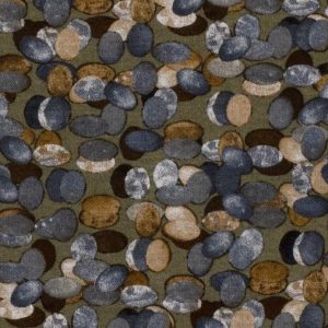 Poly viscose jersey stof, abstracte stippen, groen/bruin/blauw. D0474