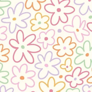 Poplin katoen stof, open bloemenprint, offwhite/roze/lila/groen/geel. Y556