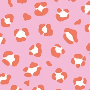 Poplin katoen stof, panterprint, roze/oranje. Y557