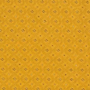 Broderie stof, opengewerkte bloem, mosterd geel. Q4136