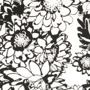 Katoen satijn stof, bloemen, zwart/wit. Q4569